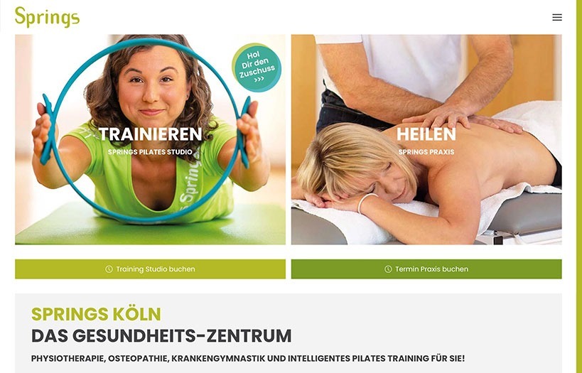 Abbildung: Website Springs Köln, Physiotherapie und Pilates