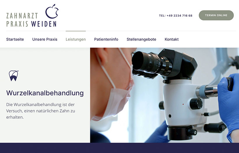 Abbildung: Website Zahnarzt Praxis Weiden